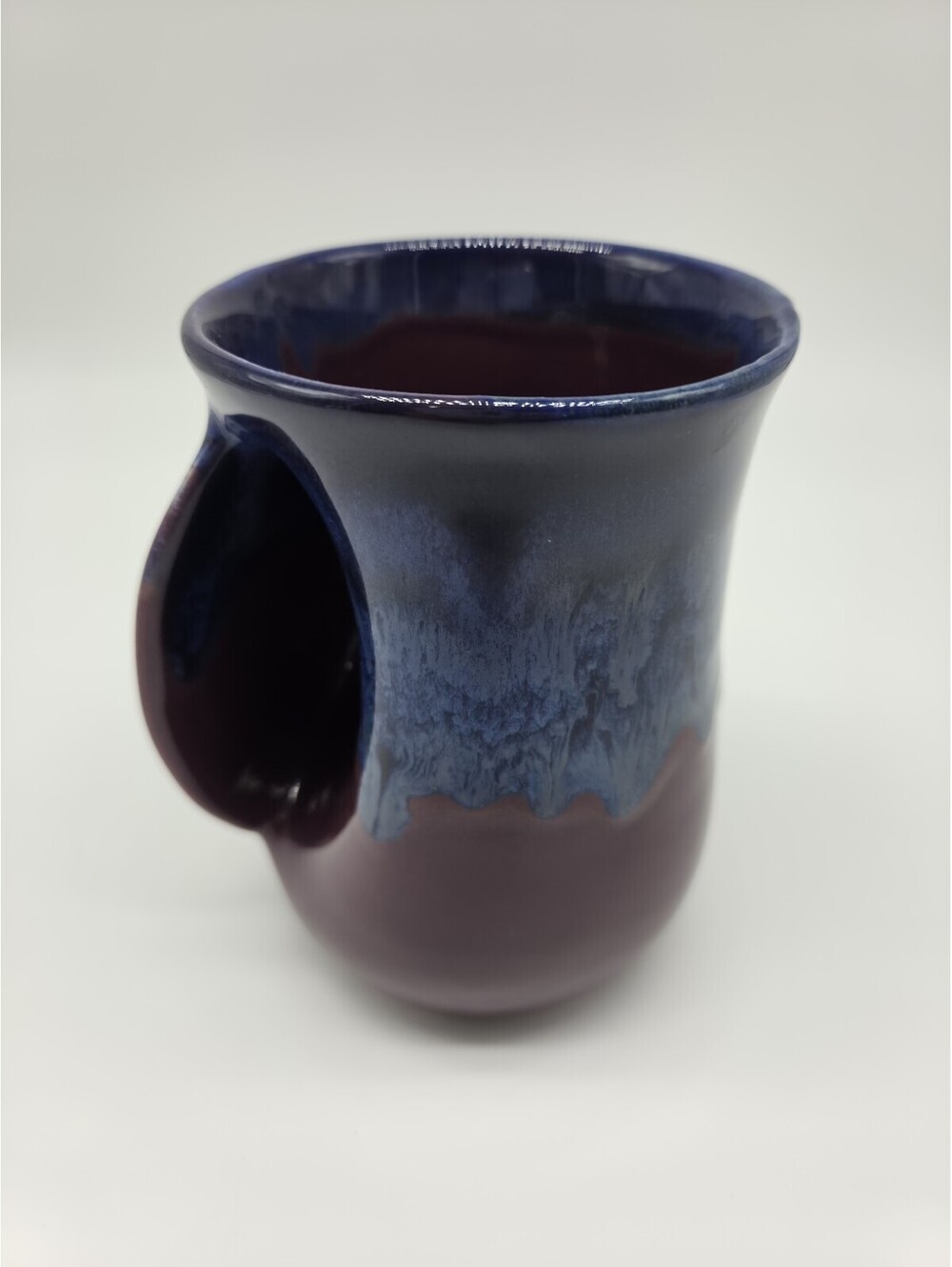 Neher Art Pottery Right Hand Warmer Mug Blue/Purple Signed Handmade 5.25”H
